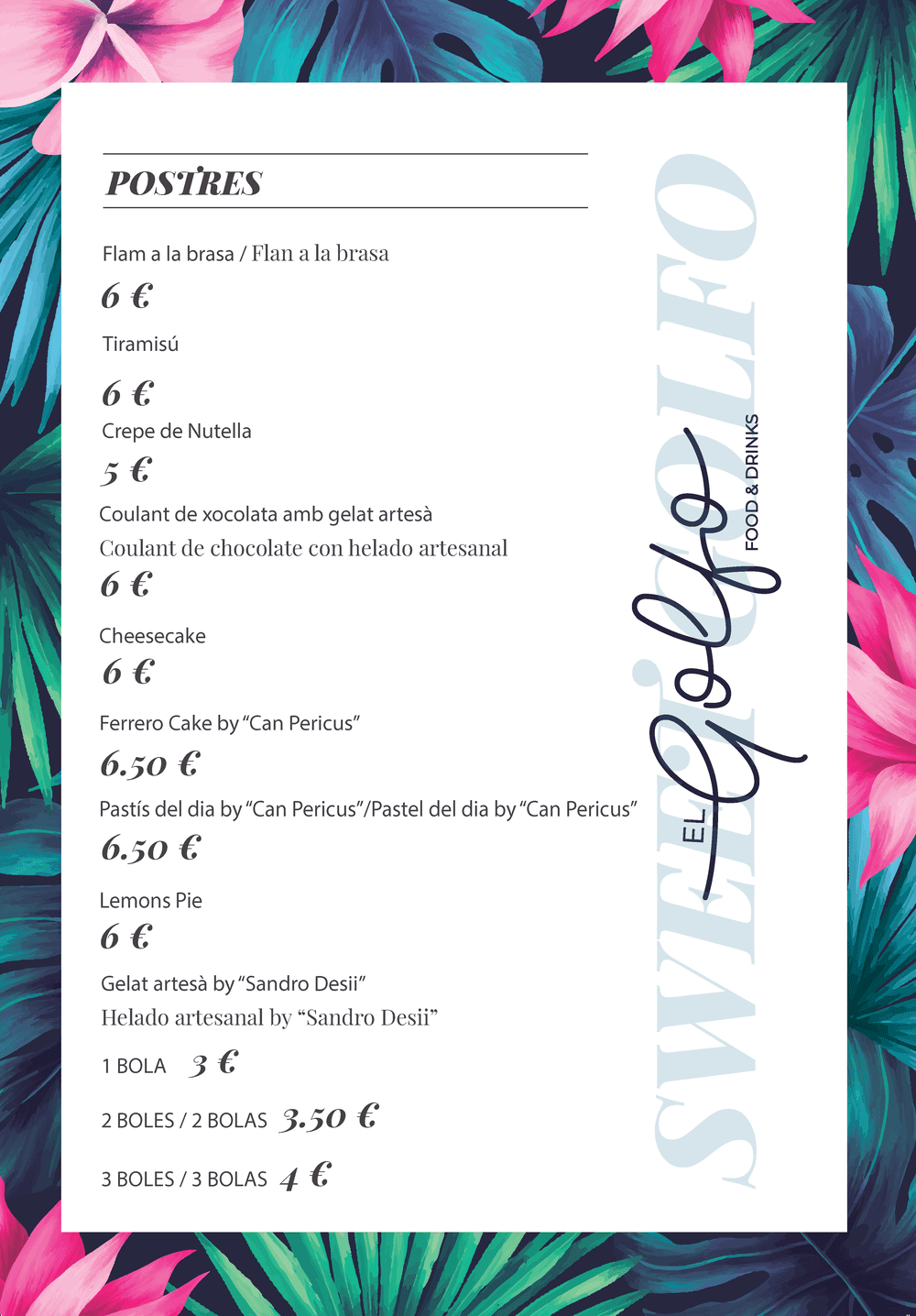 El Golfo - Platja d'Aro - Carta - Postres